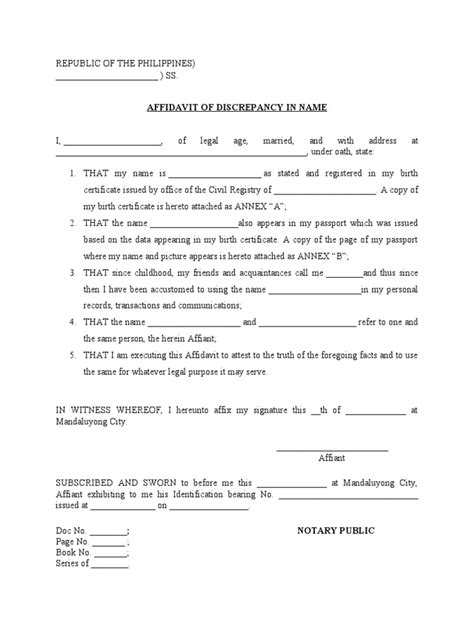 Affidavit of Discrepancy in Name .